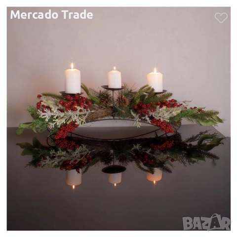 Декоративен коледен венец за маса Mercado Trade, За 3бр. свещи