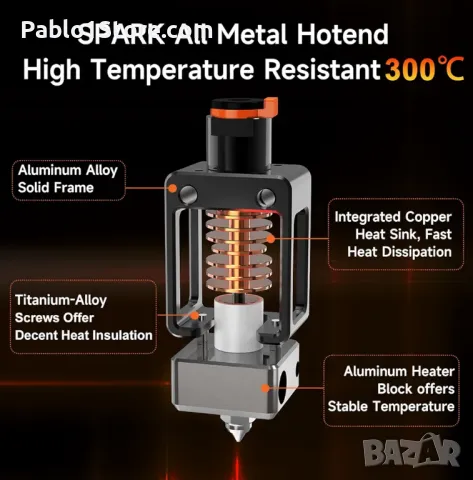 YOOPAI Spark Hotend Ender 3 Hotend Upgrade, изцяло метална висока температура за Ender 3/Ender 3 , снимка 3 - Друга електроника - 49222375