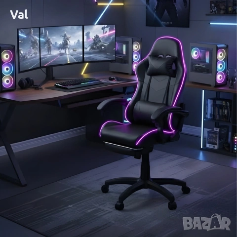 Геймърски стол премиум LED: Ергономичен комфорт със 7 цвята светлинни ефекти и релакс зона, снимка 8 - Столове - 53891949