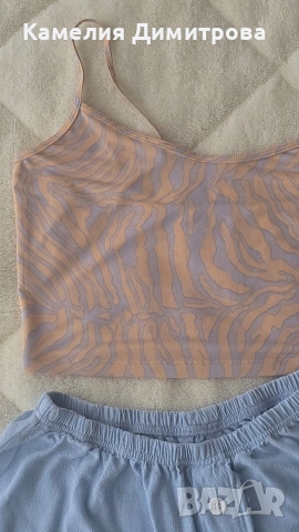 Тренди сет – къс топ + широки къси гащички, снимка 2 - Комплекти - 53301037