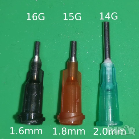 Игли за флюс 1.7мм, 2.0мм, 2.1мм 14G 15G 16G за 10cc / 30cc спринцовки, пълнители