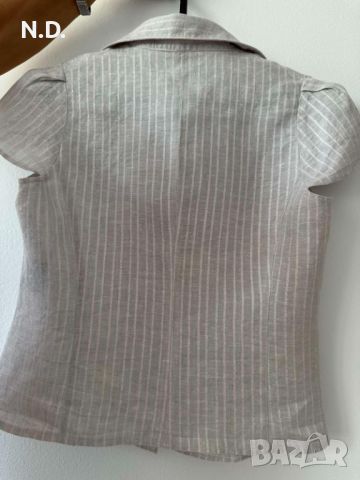Дамска лятна блуза с къс ръкав и яка, бежева ленена-Gevanel, размер S, снимка 2 - Ризи - 45163102