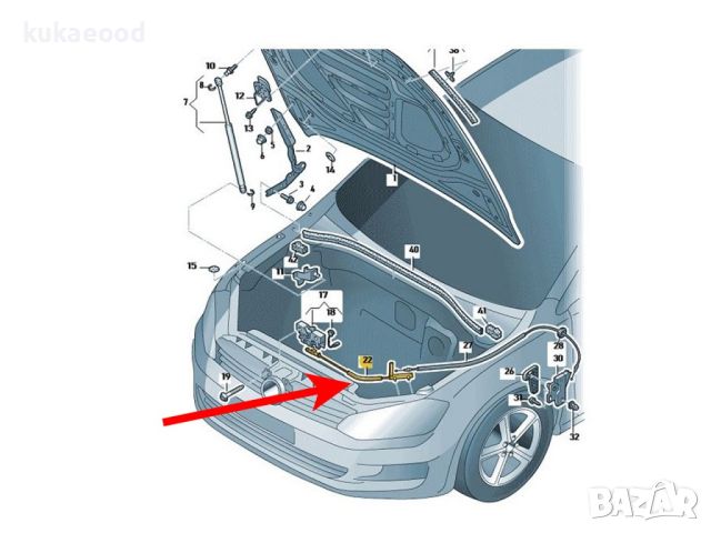 Жило (въже) за отваряне на преден капак VW Golf 7 (2013-2020), снимка 4 - Части - 45125999