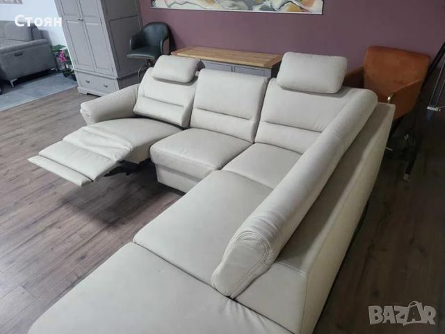  Кремав кожен ъглов диван с електрически релакс механизъм ZE-EM16033, снимка 11 - Дивани и мека мебел - 45560247