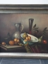 Rens 100х80см/стара голяма картина масло върху платно/натюрморт/маса-съдове-плодове/дървена рамка, снимка 2