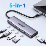 UGREEN 5-in-1 USB-C Hub 100W PD 4K@30Hz HDMI Resolution Up to 5 Gbps via 3 USB-A Ultra Slim адаптер, снимка 1