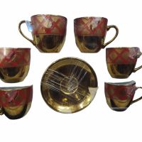 Комплект от 6 бр. чаши за кафе + 6 бр. чинийки Цветове: червен, черен, снимка 1 - Сервизи - 45147433