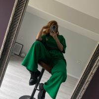Панталон с широк крачол в зелен цвят , снимка 2 - Панталони - 45508585