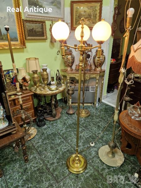 Уникална много красива антикварна английска бронзова подова лампа , снимка 1