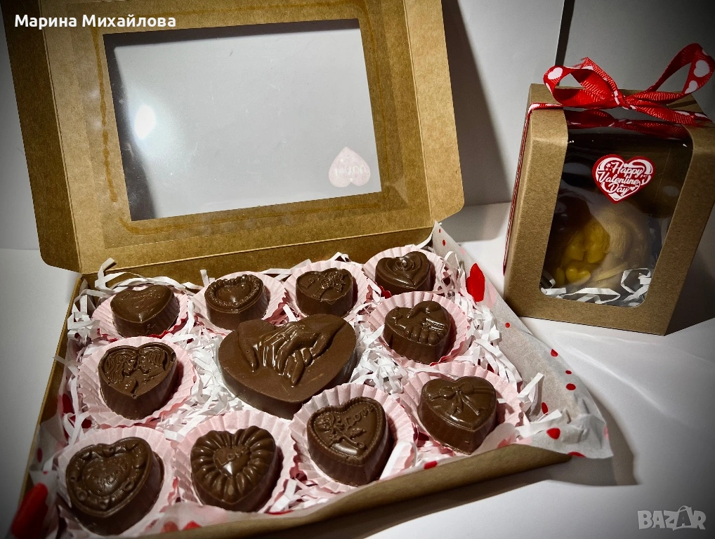РЪЧНО ИЗРАБОТЕНИ ШОКОЛАДОВИ БОНБОНИ И СВЕЩИ ЗА СВ. ВАЛЕНТИН, снимка 1