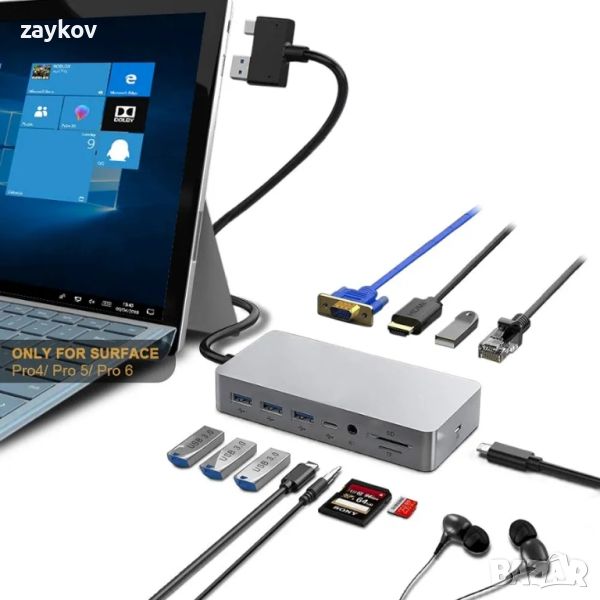 Surface Pro Dock само за Surface Pro 4/Pro 5/Pro 6 USB хъб с Gigabit Ethernet порт, HDMI VGA 4K , снимка 1