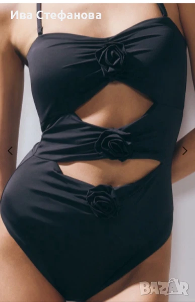 нов елегантен черен класически модел бански 3 Д 3D рози , снимка 1