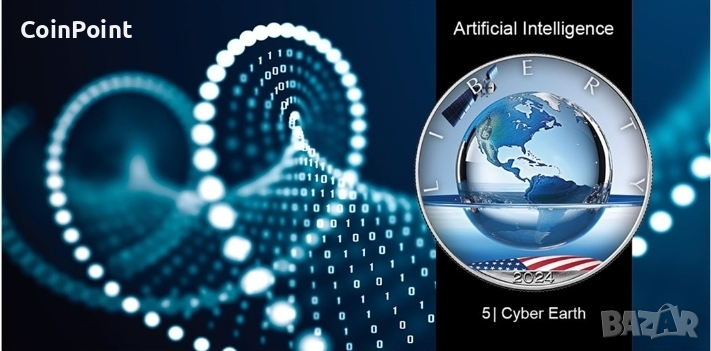 AI CYBER EARTH 1 Oz Сребърна монета 1$ САЩ 2024 г, снимка 1