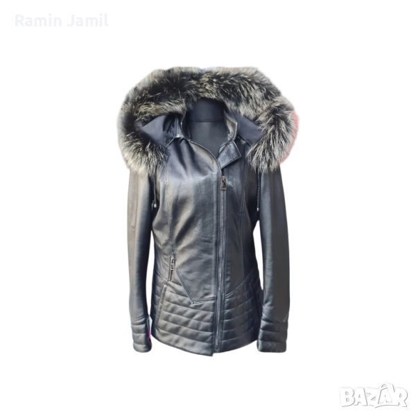 Агнешка кожа с качулка от сребърна лисица, снимка 1