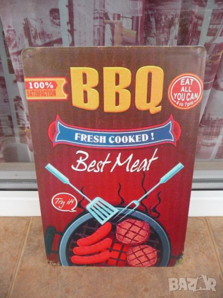Метална табела храна барбекю месо пържоли кебапчета кюфтета BBQ скара наденички, снимка 1