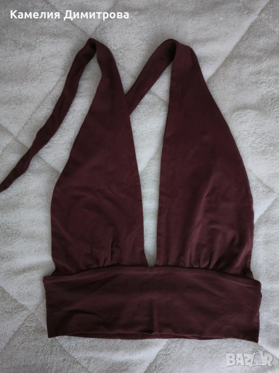 Топ с гол гръб и дълбоко деколте – тъмно бордо, снимка 1