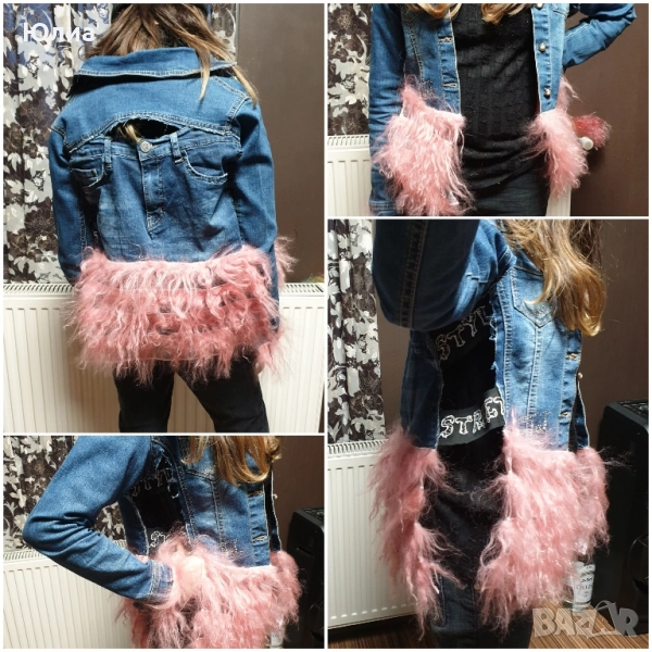 Дънково яке с косъм от Лама, снимка 1