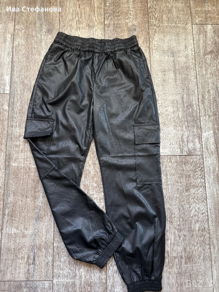 Нови висока талия черни разкошни мека кожа кожени дълги елегантни ежедневни панталони  карго стил ., снимка 1
