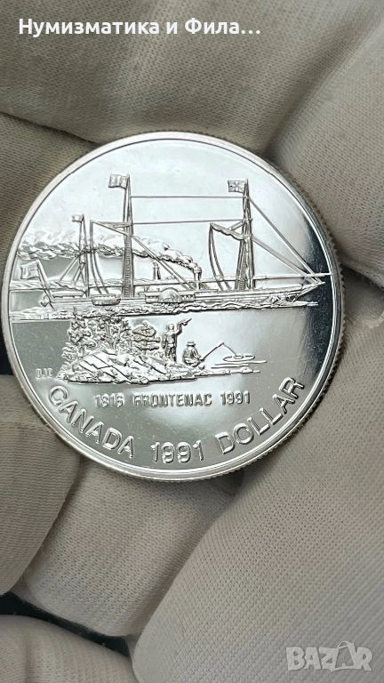 Сребърна монета Канада 1 долар 1991 година, снимка 1
