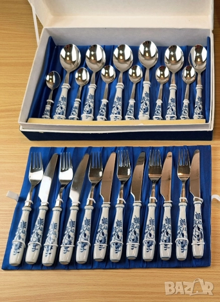 Прибори с порцеланови дръжки с декор Син лук, снимка 1