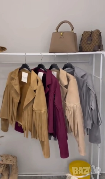  Късо велурено яке с ефектни ресни  , снимка 1