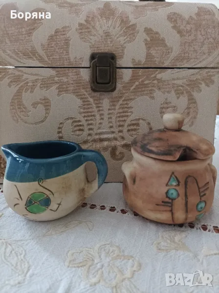 Керамичен комплект от захарница и латиера , снимка 1