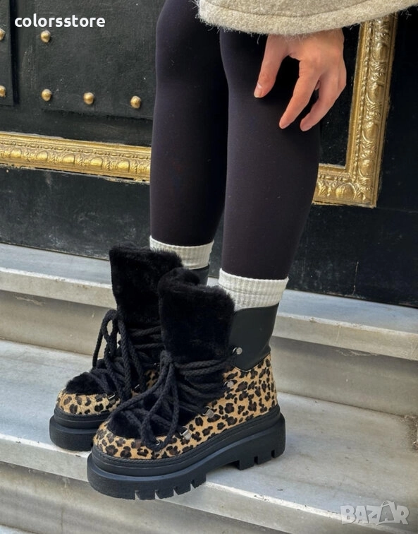 Боти на платформа - черно с леопардов принт - BPUH1 , снимка 1