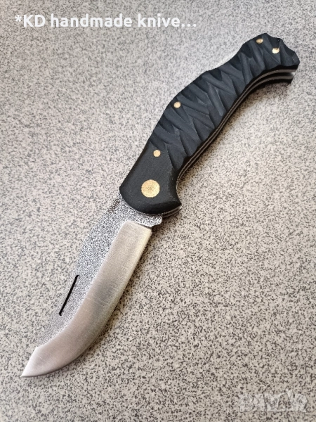 Сгъваем нож ръчно изработен от N690co стомана + ПОДАРЪК кания, снимка 1