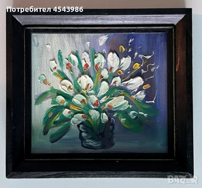 Маслена картина – Букет в лилаво, 20.5x19 см, снимка 1