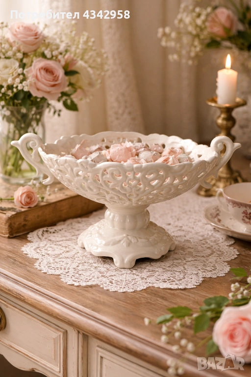 Ажурна, порцеланова винтидж бонбониера., снимка 1