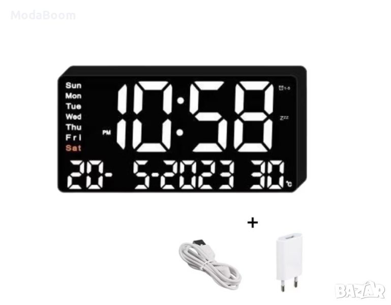 Цифров настолен часовник с бяла LED светлина, аларма, 3 нива на яркост, календар, температура, снимка 1