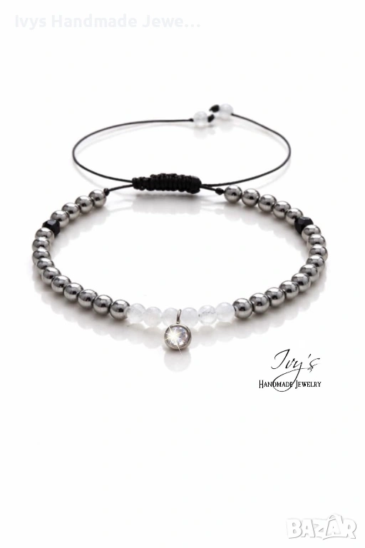 Дамска ръчно изработена гривна с естествени камъни и циркон, снимка 1