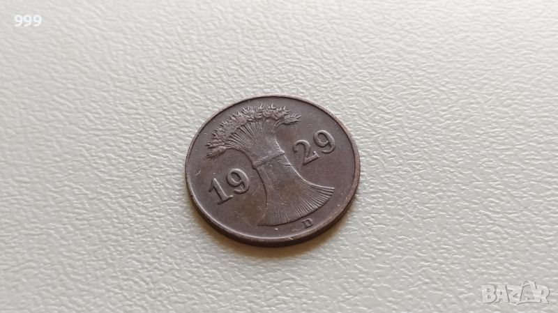 1 пфениг (райхспфениг) 1929 D Германия, снимка 1