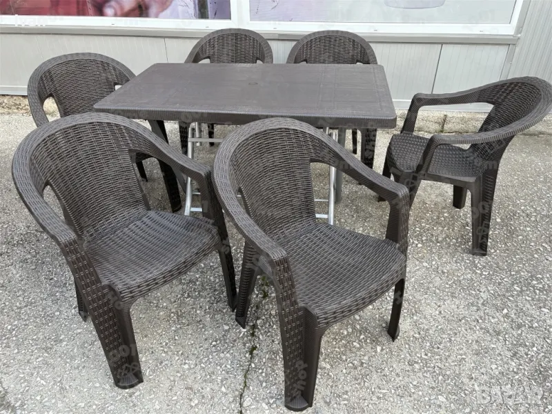 Градински комплект маса със столове 6 бр, ратан, комплект КОКО, снимка 1