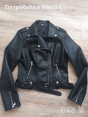 Дамско кожено яке размер S черно, снимка 2 - Якета - 51549682