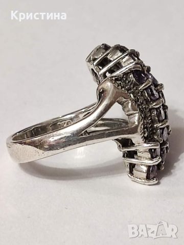 Красив италиански сребърен пръстен с Аметисти и марказити , снимка 5 - Пръстени - 45479083