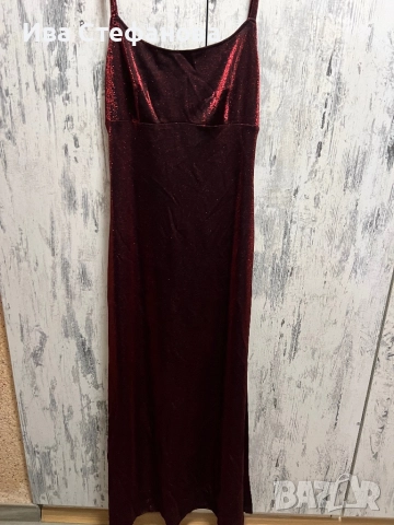 Нова дълга с цепка еластична парти коктейлна официална блестяща бордо рокля, снимка 6 - Рокли - 51634222