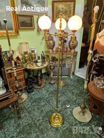 Уникална много красива антикварна английска бронзова подова лампа 