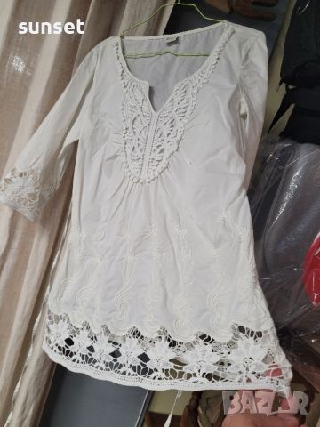  ESPRIT Бяла памучна риза с БРОДЕРИИ!!- 38 размер, снимка 14 - Ризи - 46428526