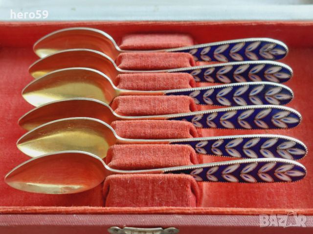 СССР-сребърни лъжички с клетъчен горещ емайл,сребро проба 916, снимка 14 - Прибори за хранене, готвене и сервиране - 45147809