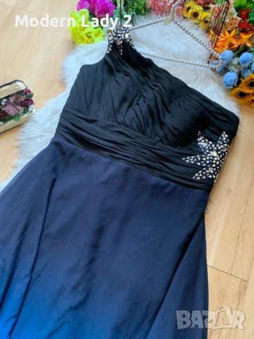 Официална дълга синя рокля с пайети, снимка 2 - Рокли - 50999775
