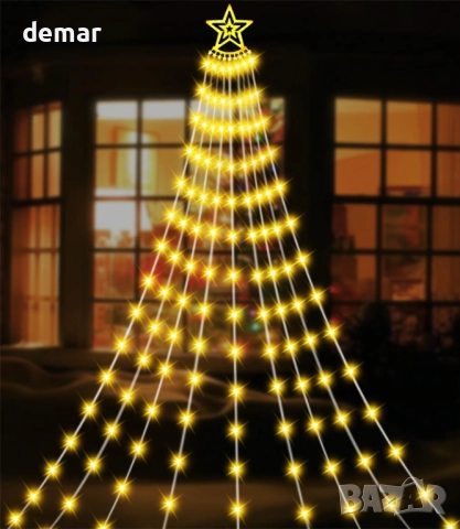 shsyue Коледна украса за елха Водопадни светлини, 3,5 метра, 350 светодиода, 8 режима, топло бяло