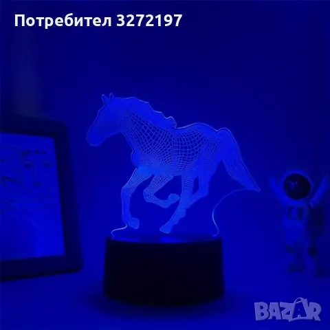 Холограмна 3D LED лампа Кон,RGB Седемцветен Интелигентен Контрол,USB/батерия, снимка 4 - Настолни лампи - 49480524