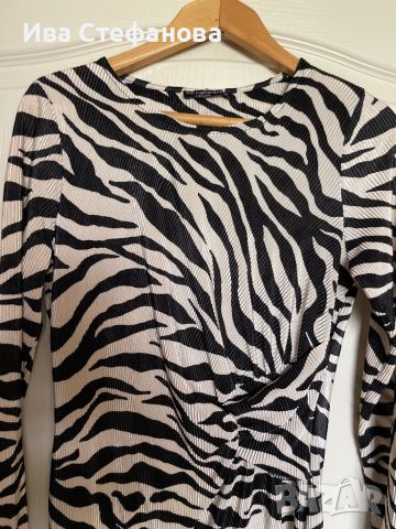 Нова миди дължина ситно плисе елегантна ежедневна рокля Marina Kaneva London зебра зебров принт , снимка 6 - Рокли - 45302549