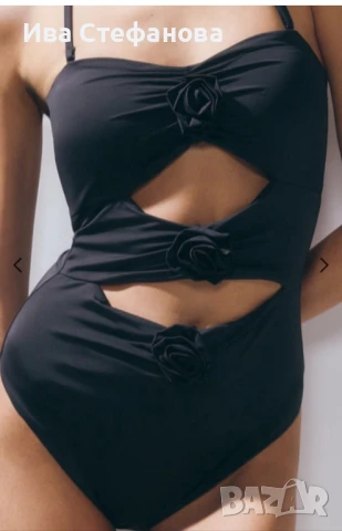 нов елегантен черен класически модел бански 3 Д 3D рози 