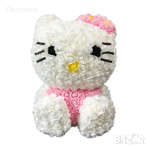 Котка от рози-40 см./Hello Kitty от рози в луксозна кутия с панделка , снимка 3 - Декорация за дома - 49009181