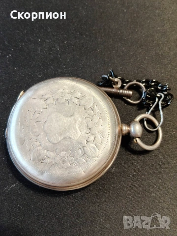 Швейцарски СРЕБЪРЕН джобен часовник 1900г. с ключе - 10 РУБИНА ПРОМОЦИЯ, снимка 6 - Джобни - 48362081