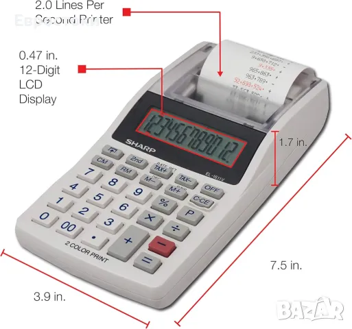 Sharp EL-1611V Ръчен преносим безжичен 12-цифрен голям LCD дисплей, двуцветен принтиращ калкулатор , снимка 5 - Ученически пособия, канцеларски материали - 47486246