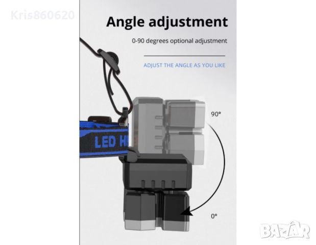 Водоустойчив led челник, 4 нива на осветеност, с USB зарядно, led лампа, регулируем от 0-90° HY501, снимка 7 - Аксесоари и консумативи - 45561083