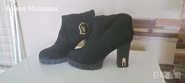 Дамски зимни велурени боти с ток , снимка 2 - Дамски боти - 51504112